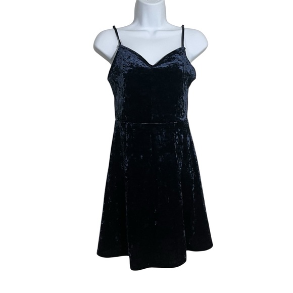American Eagle Outfitters Blue Velvet Mini Dress Size Small Party Holiday Skater - Picture 1 of 7